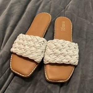 White slip on sandals